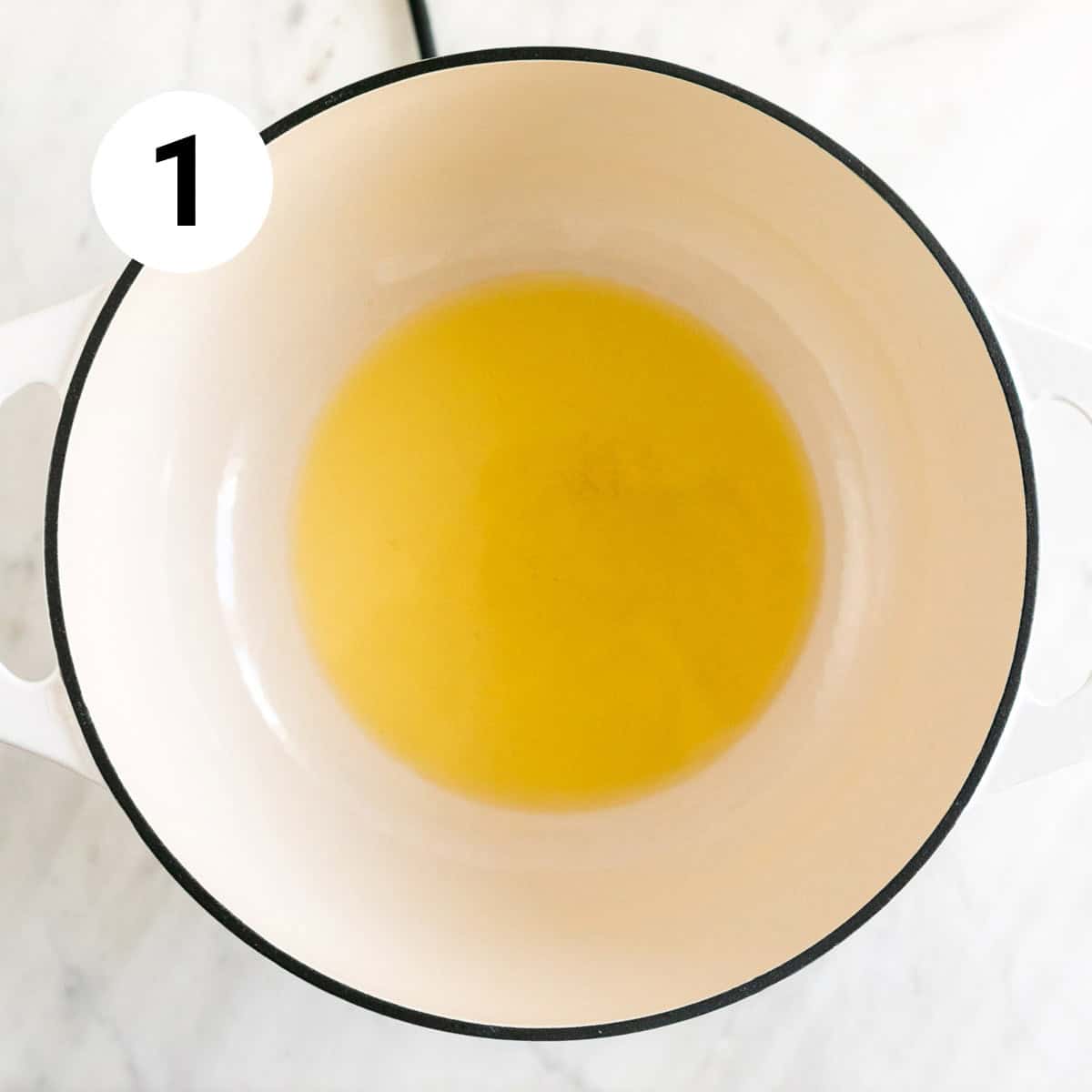 Olive oil in a large pot.