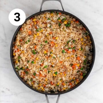 Vegan fried rice in a large pan.