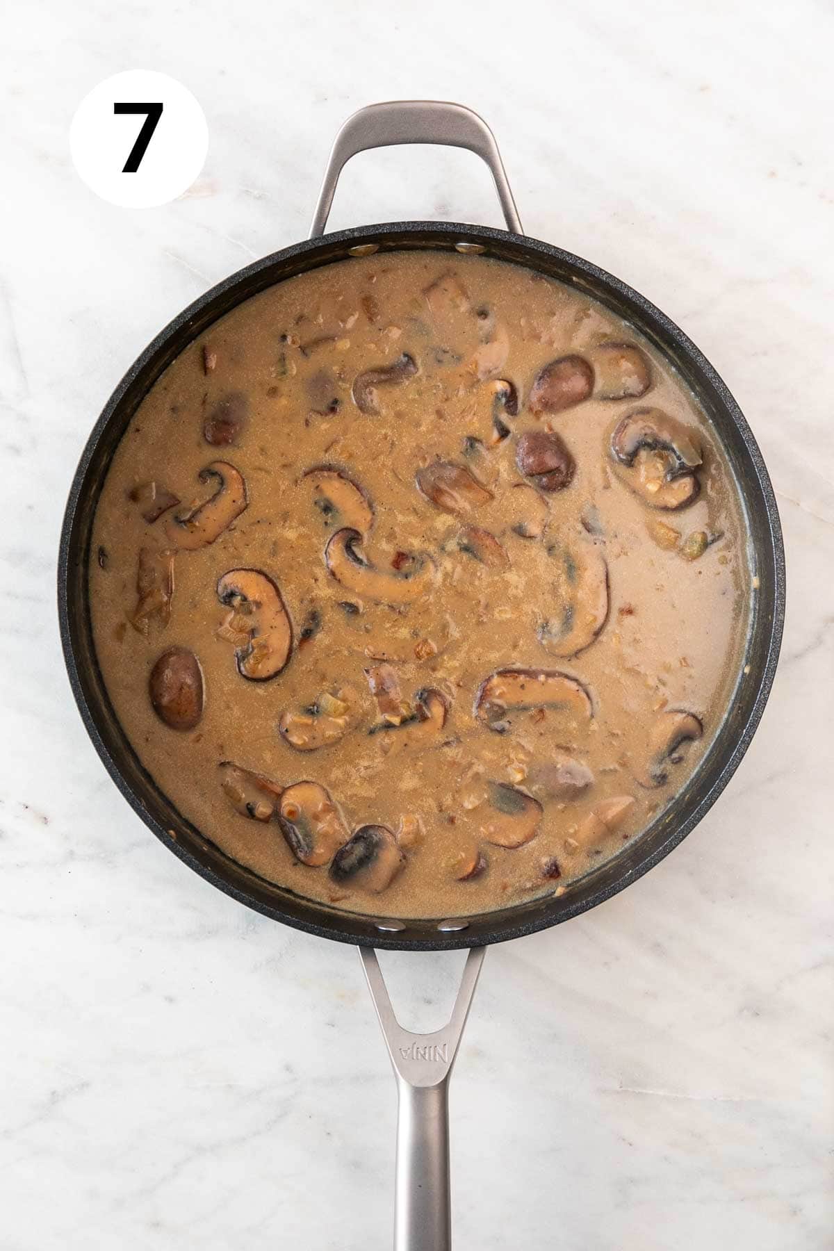 Mushroom sauce in a skillet.
