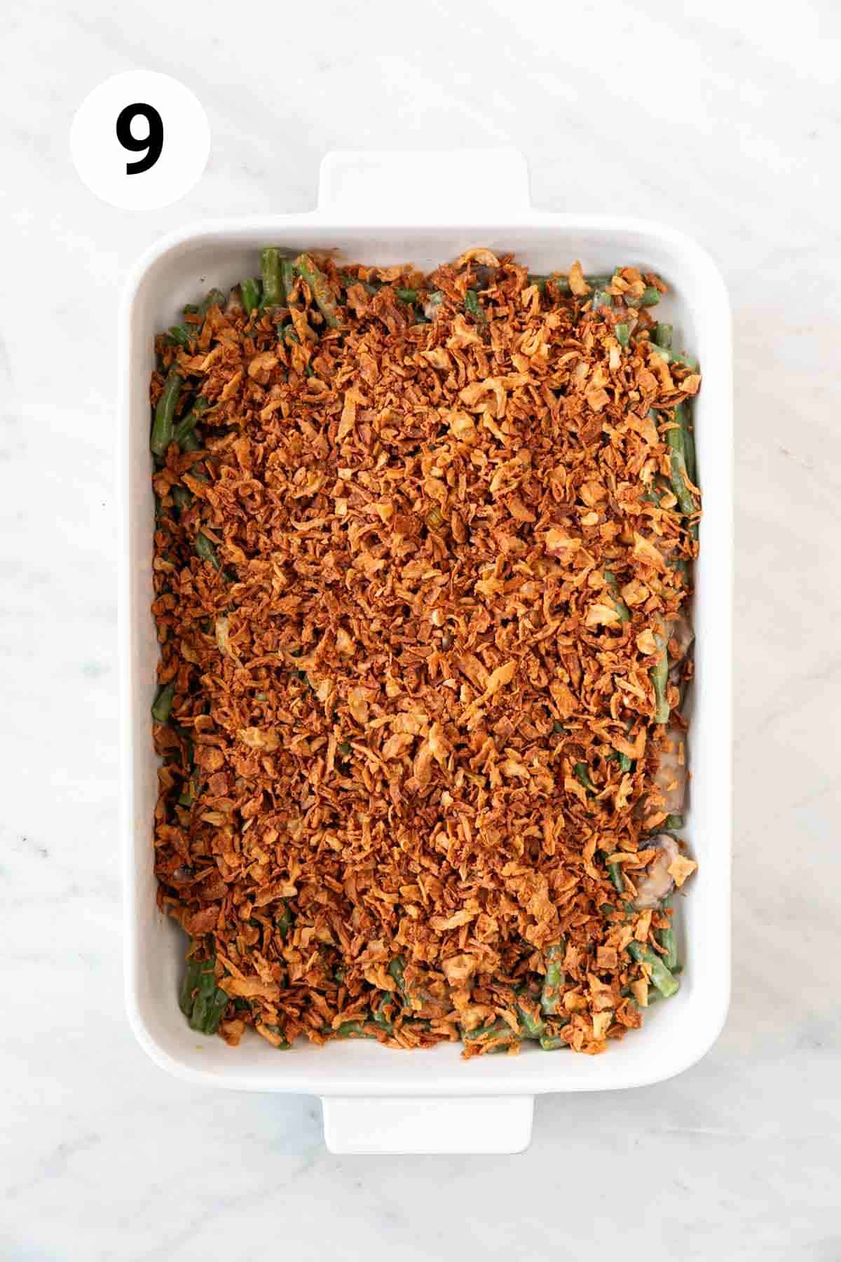Vegan green bean casserole before baking.