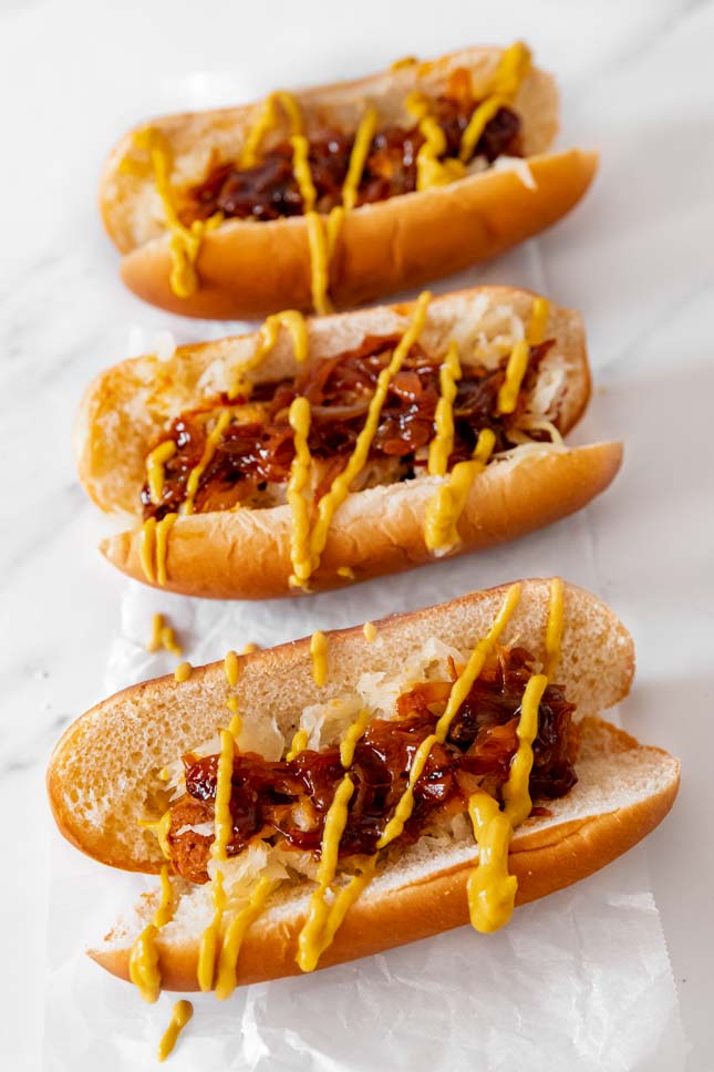 Photo of 3 vegan hot dogs