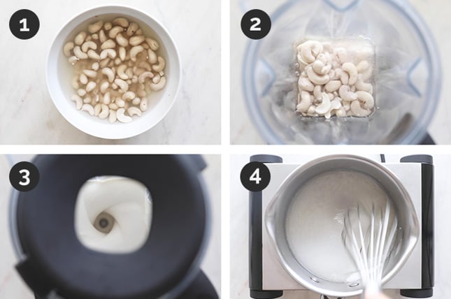 Photo of the 4 first steps of how to make vegan ice cream