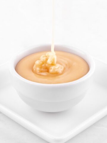 Close-up photo of a bowl of vegan icing