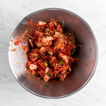 Vegan kimchi in a bowl.