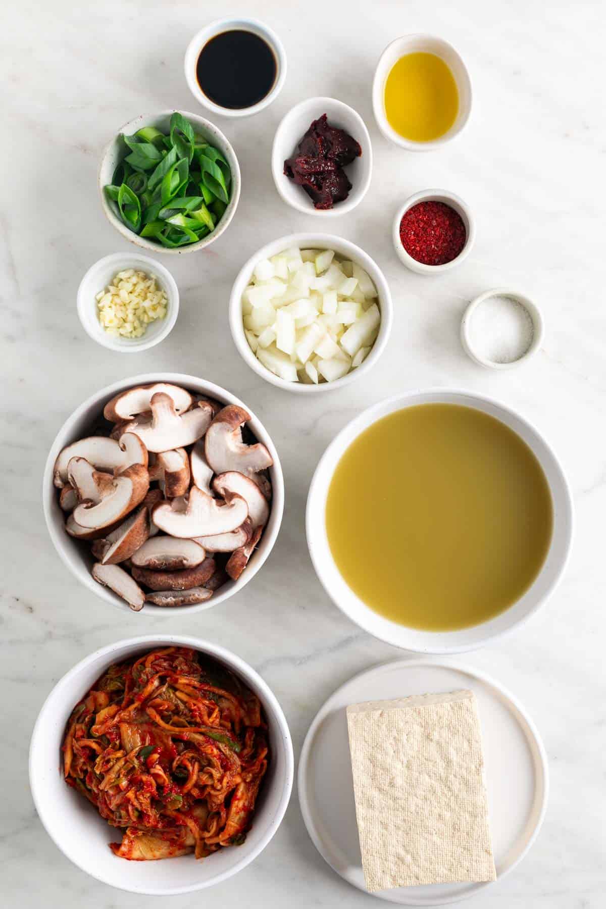 Ingredients for making vegan kimchi stew.