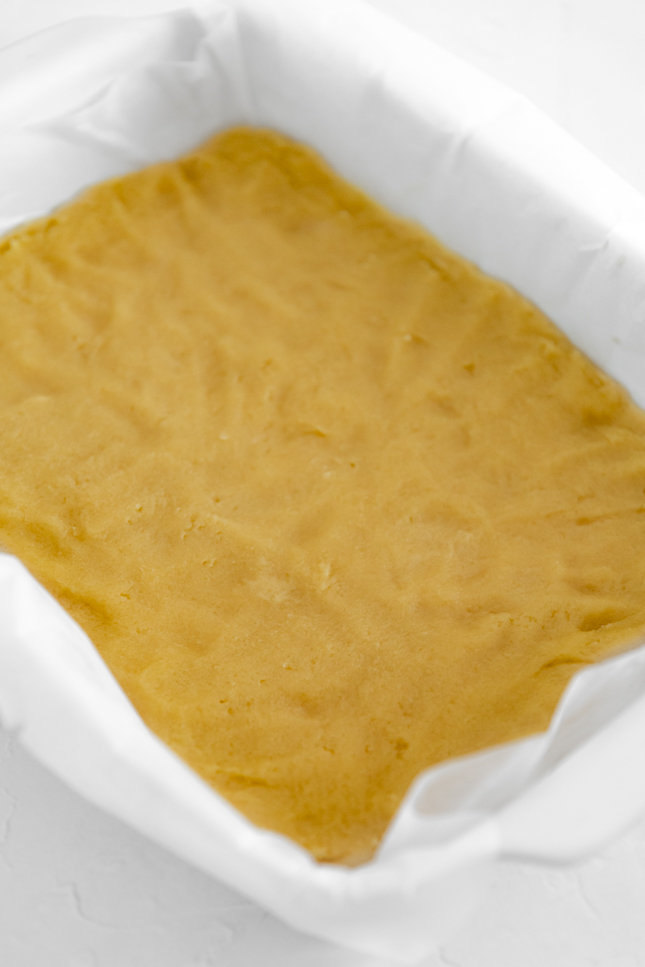 Photo of one of the steps of making vegan lemon bars