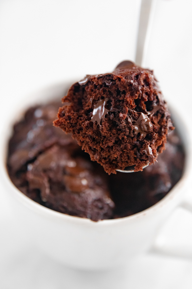 Photo of a spoonful of vegan mug cake