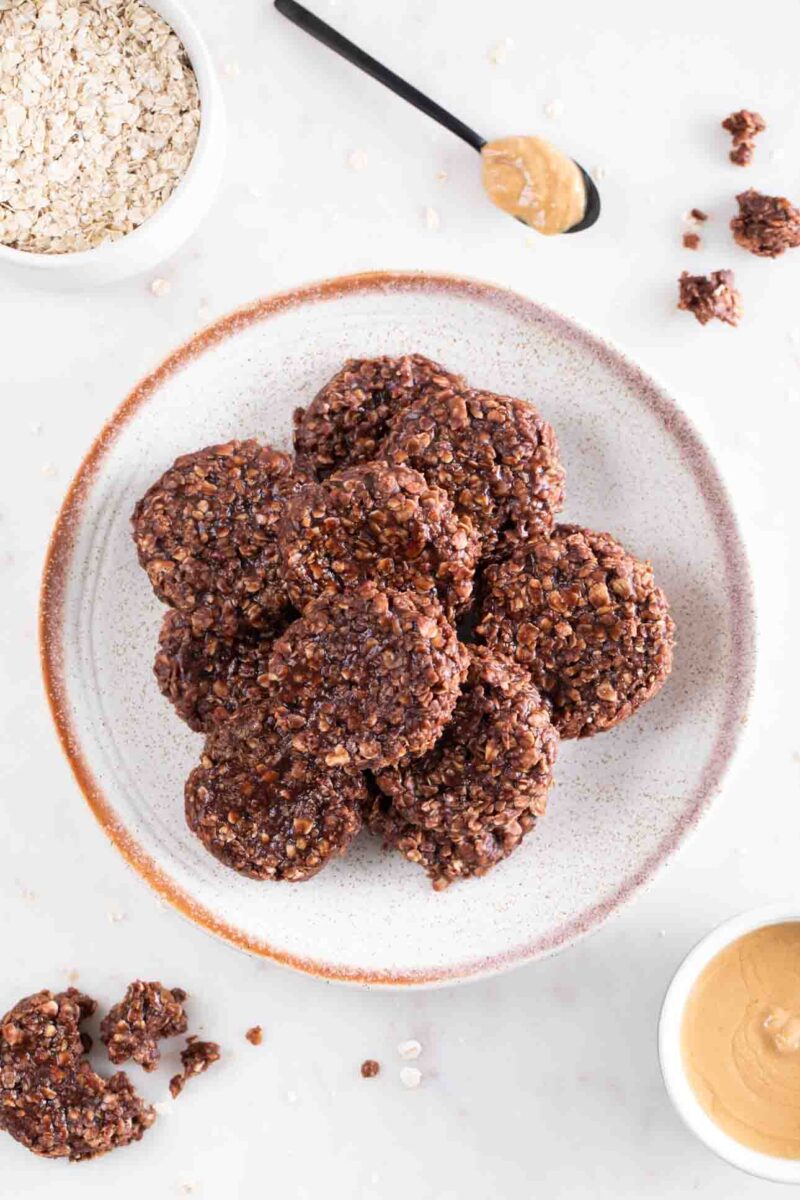 A photo from above of a dish with no bake cookies