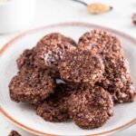 Photo of a dish with vegan no bake cookies with a heading