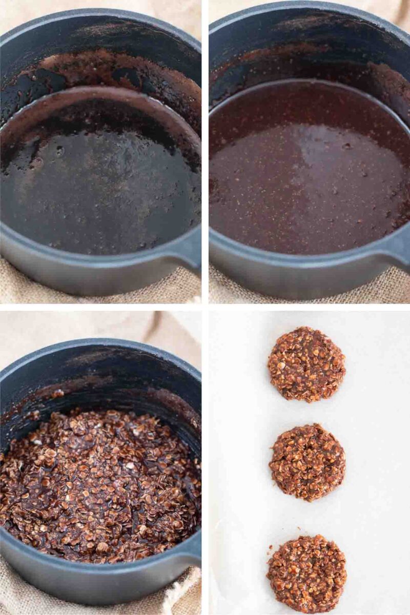 Step-by-step photos of how to make no bake cookies