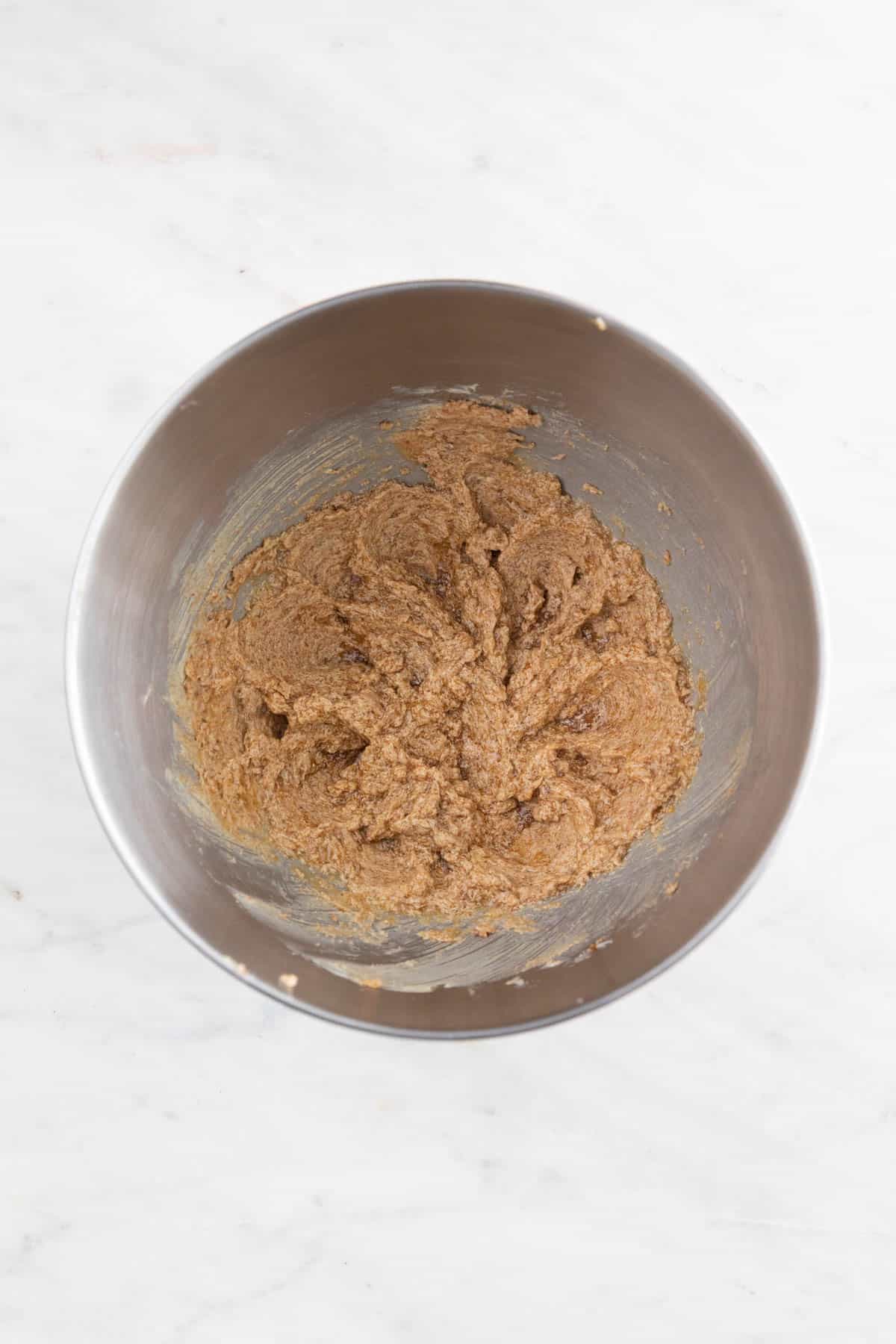All the wet ingredients mixed in a large bowl.