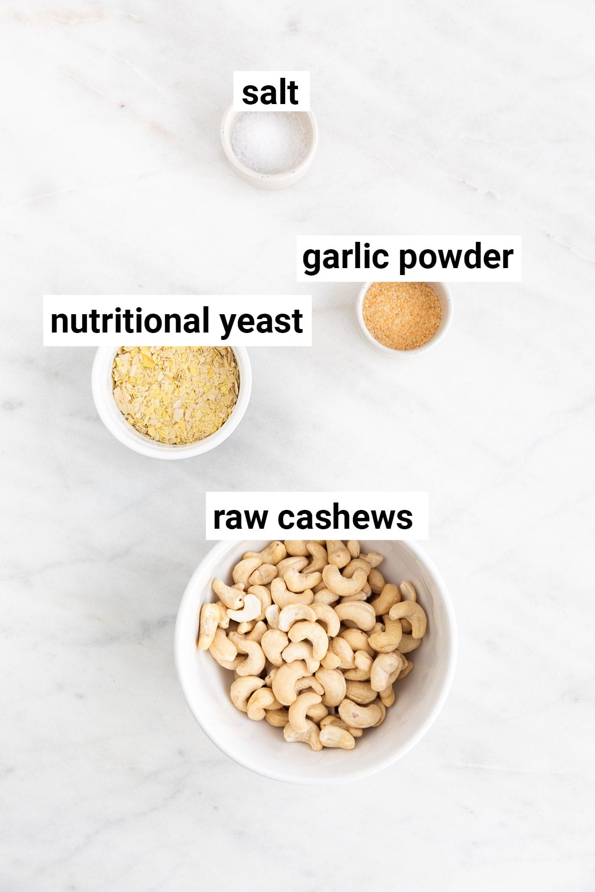 Ingredients needed to make vegan Parmesan cheese.