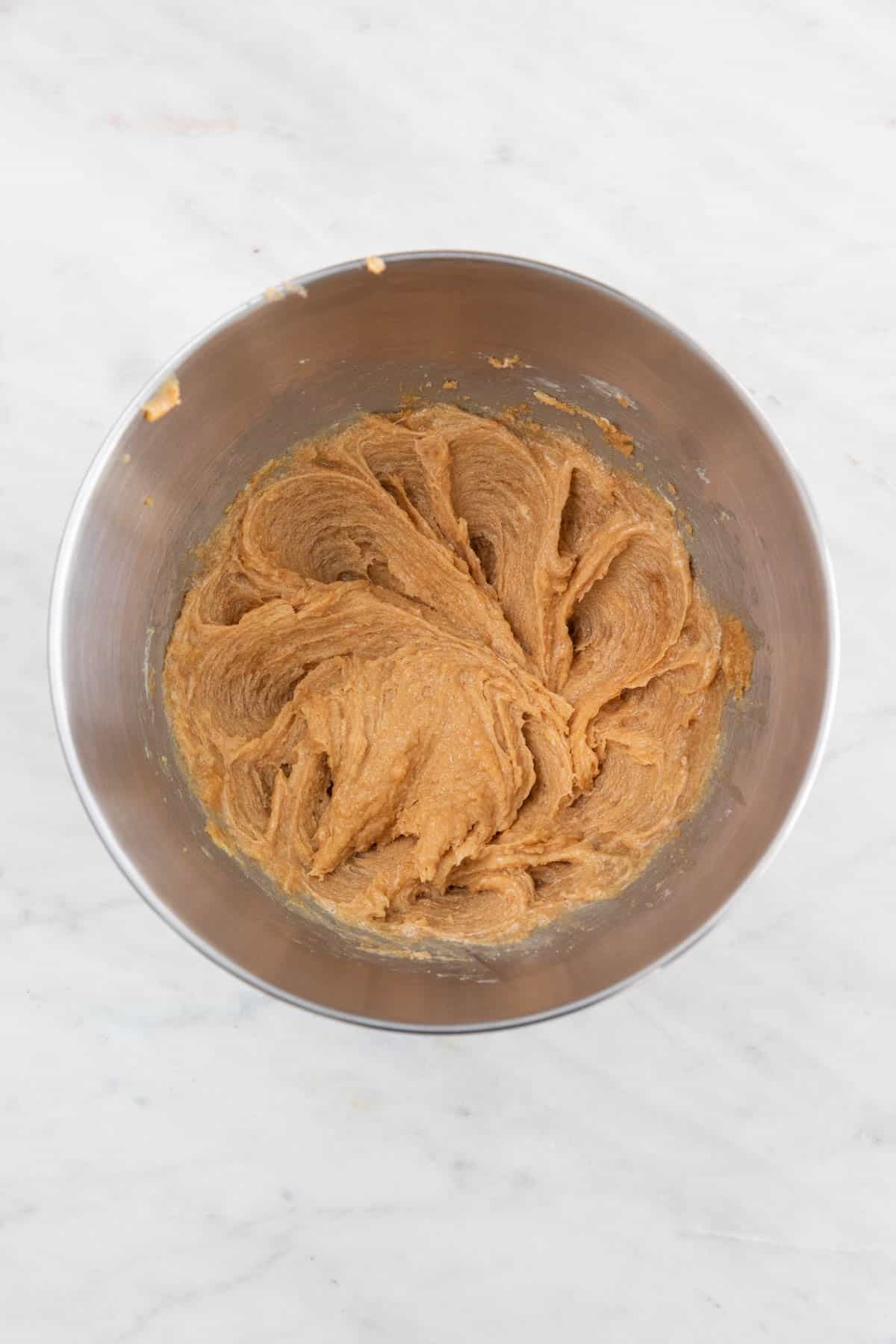 All the wet ingredients mixed in a large bowl.