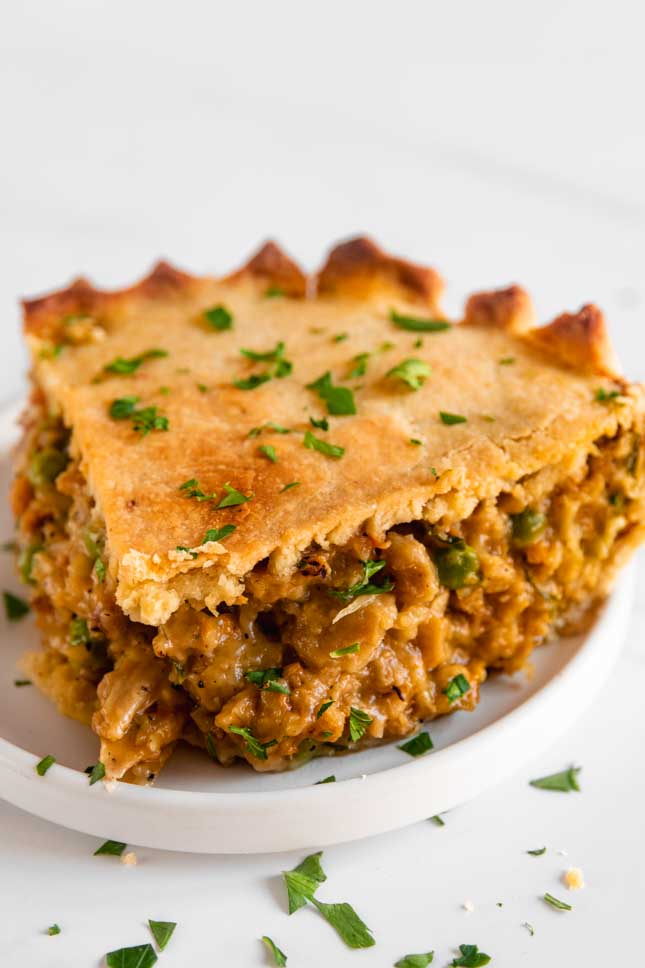 Photo of a slice of vegan pot pie