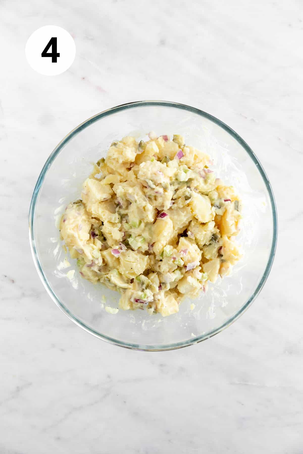 Vegan potato salad in a large bowl.
