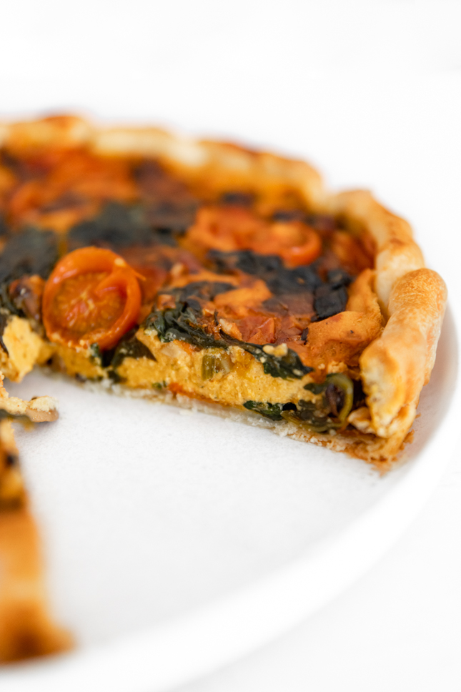Close-up photo of a vegan quiche