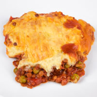 Square photo of a portion of vegan shepherd's pie