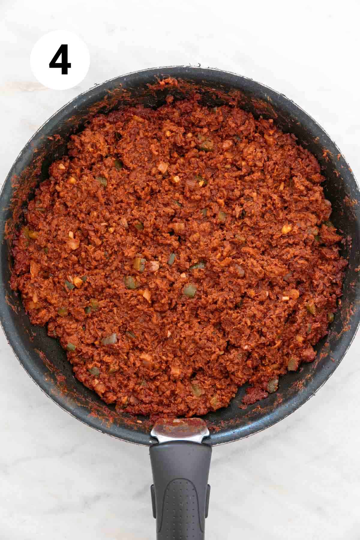 Vegan sloppy joes mixture before cooking in a skillet.