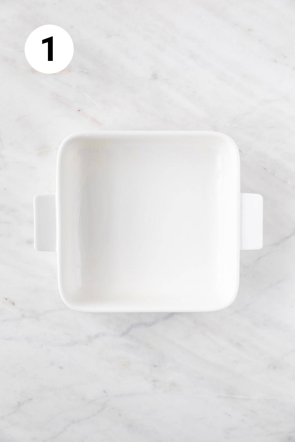 Greased baking dish.