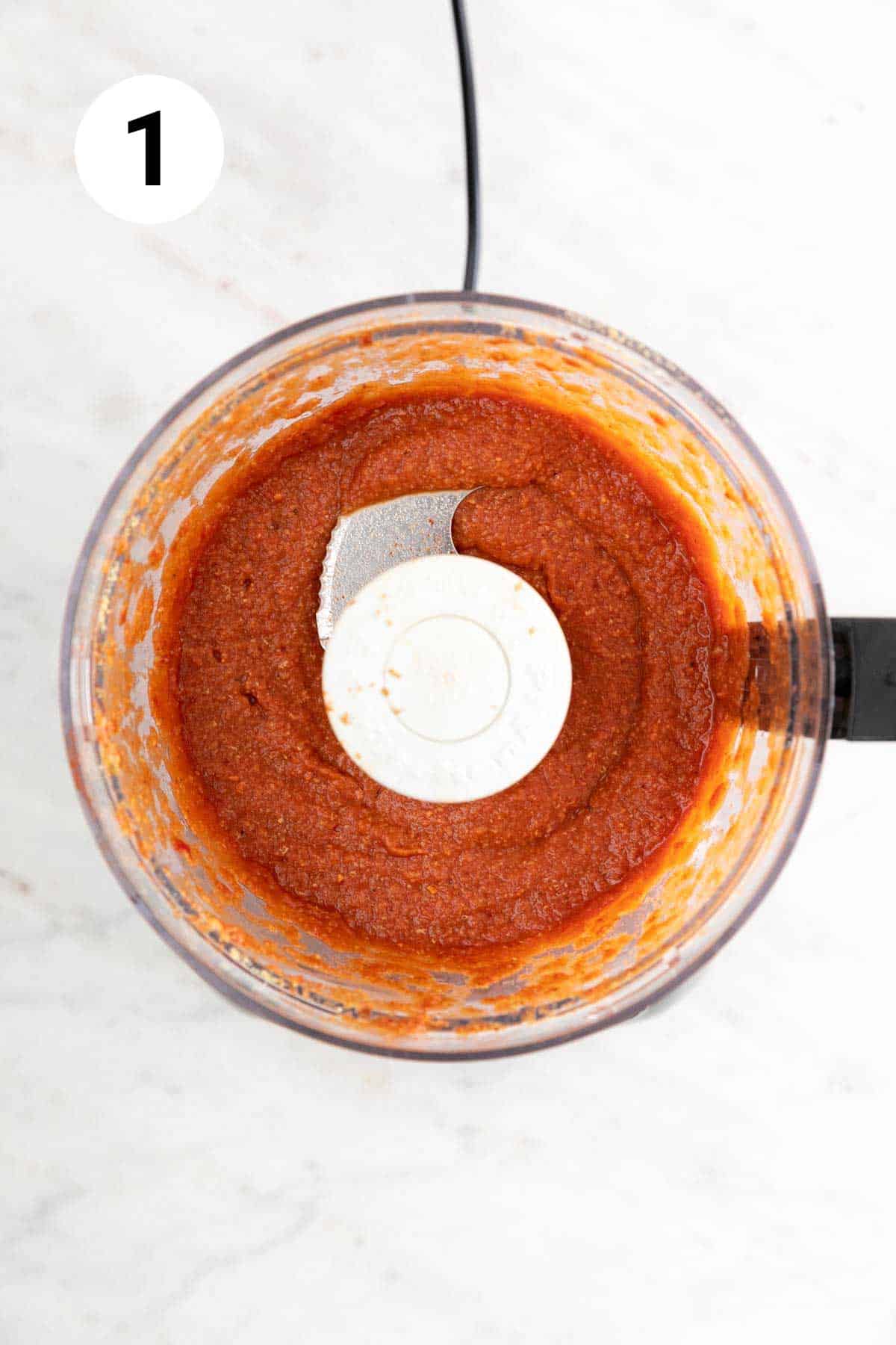 Vegan steak ingredients, excluding vital wheat gluten, combined in a food processor.