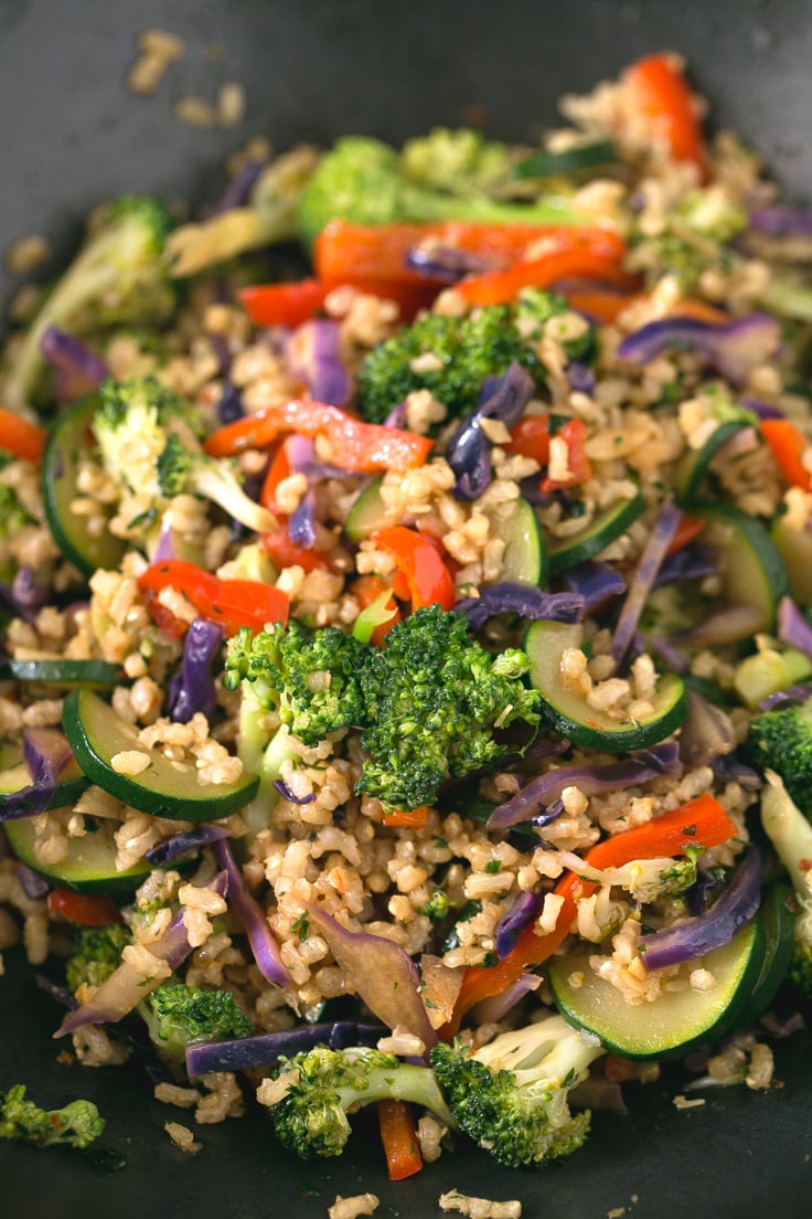 Brown Rice Stir-Fry with Vegetables - I make this brown rice stir-fry with vegetables every week. This recipe is life-changing and so simple. Add your favorite veggies or what's in season.