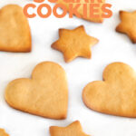 Photo of some baked vegan sugar cookies with the words vegan sugar cookies