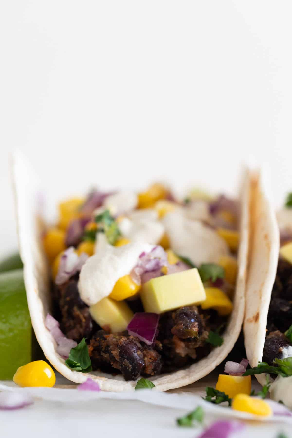 A side view of a vegan taco.