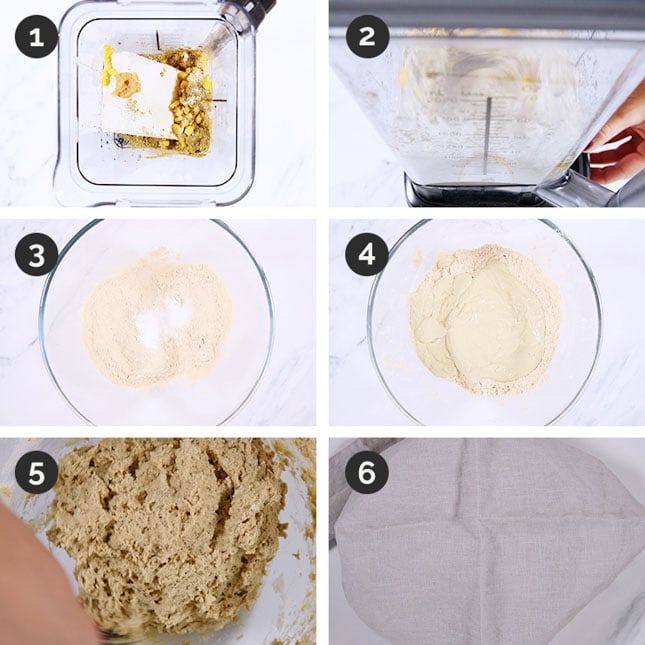 Photo of the first 6 steps of how to make vegan turkey