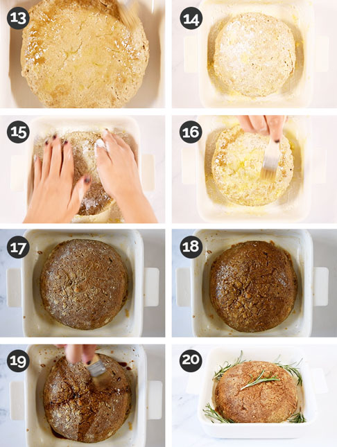 Photos of the last steps of how to make vegan turkey
