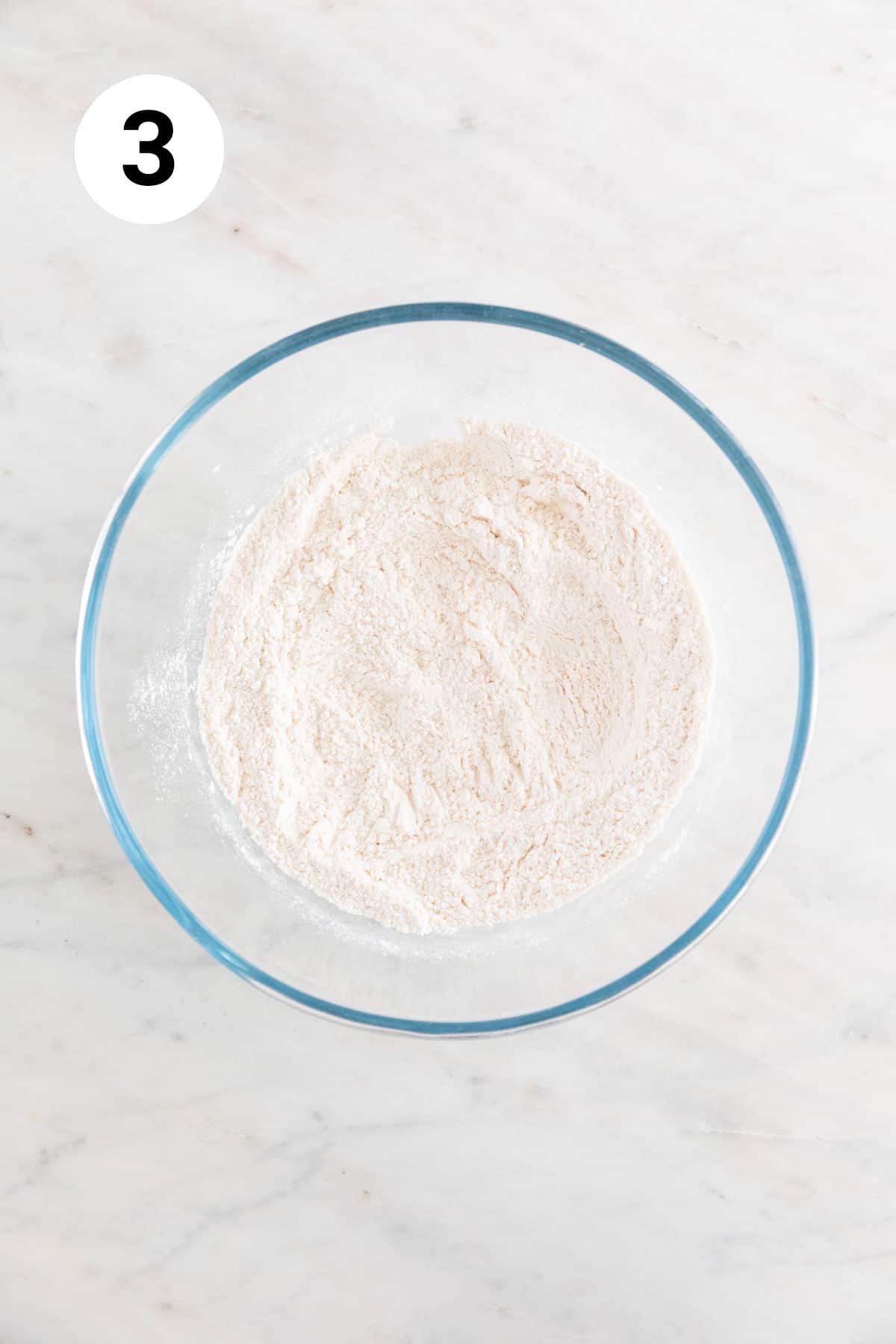 Dry ingredients mixed in a bowl.