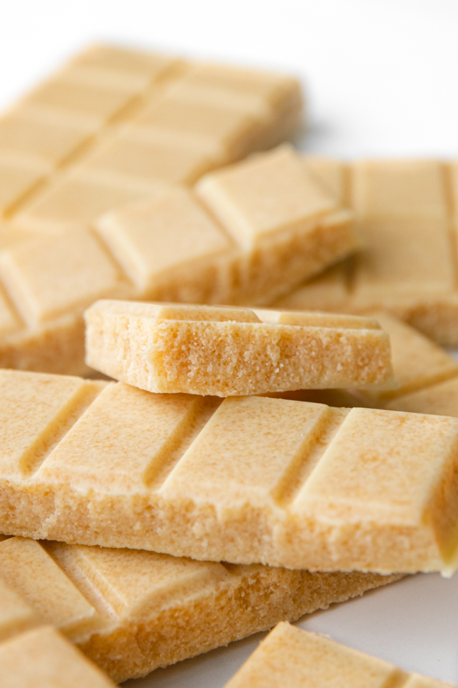 Side photo of some vegan white chocolate