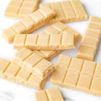 Square photo of some vegan white chocolate