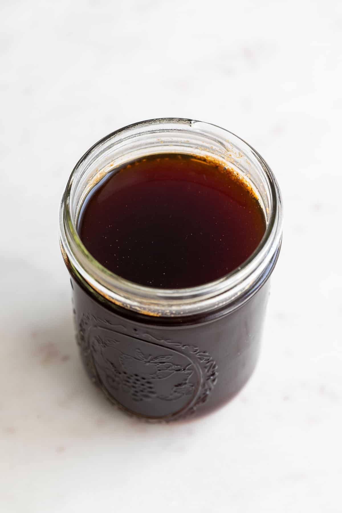 Vegan Worcestershire sauce in jar.