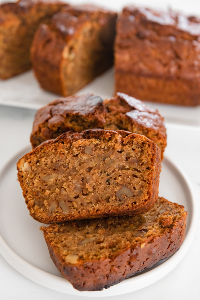 Photo of some slices of vegan zucchini bread