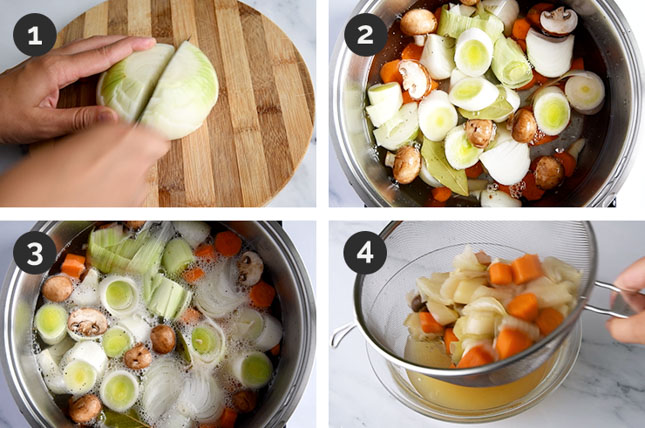 Step-by-step photos of how to make vegetable stock