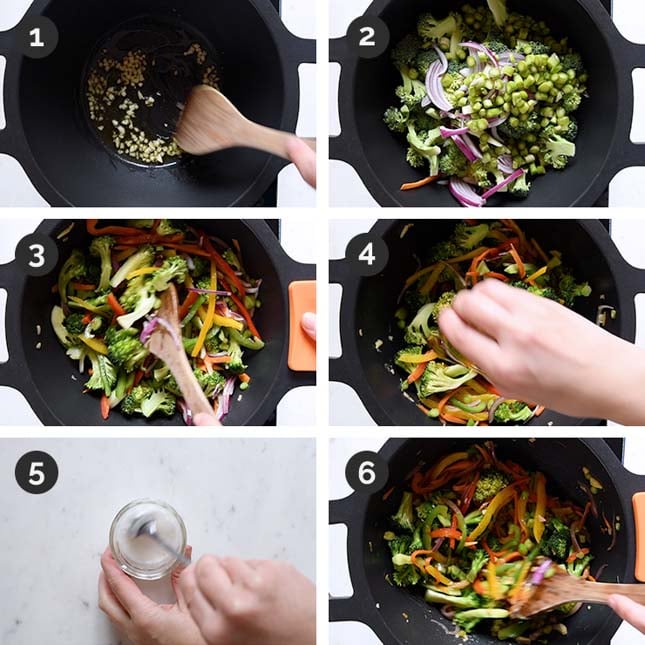 Step by step photos of how to make veggie stir fry from scratch